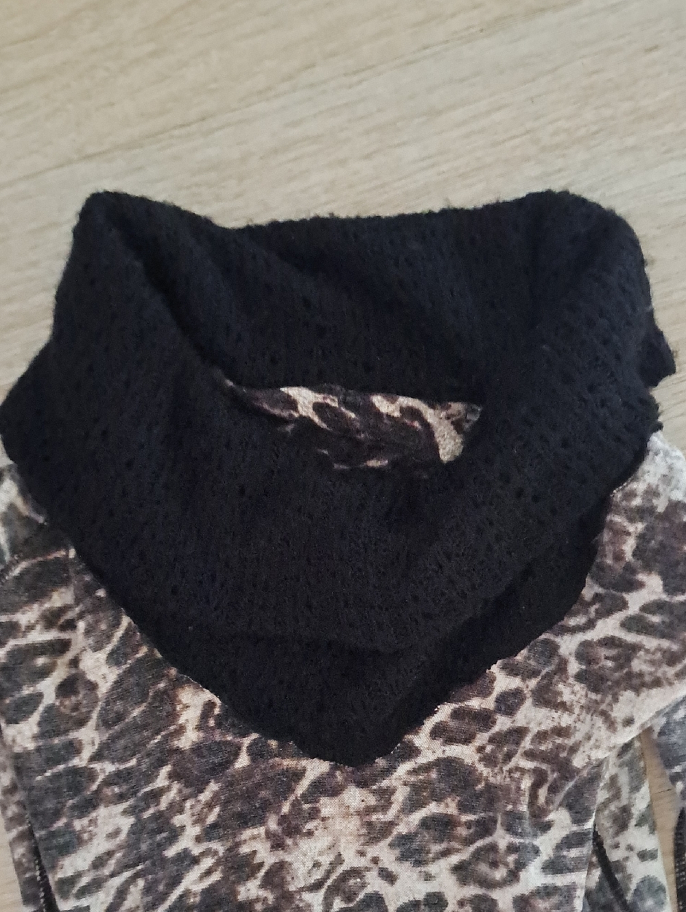 Women's Leopard Print Cowl Neck Sweater - Black & Brown - Picture 12 of 12